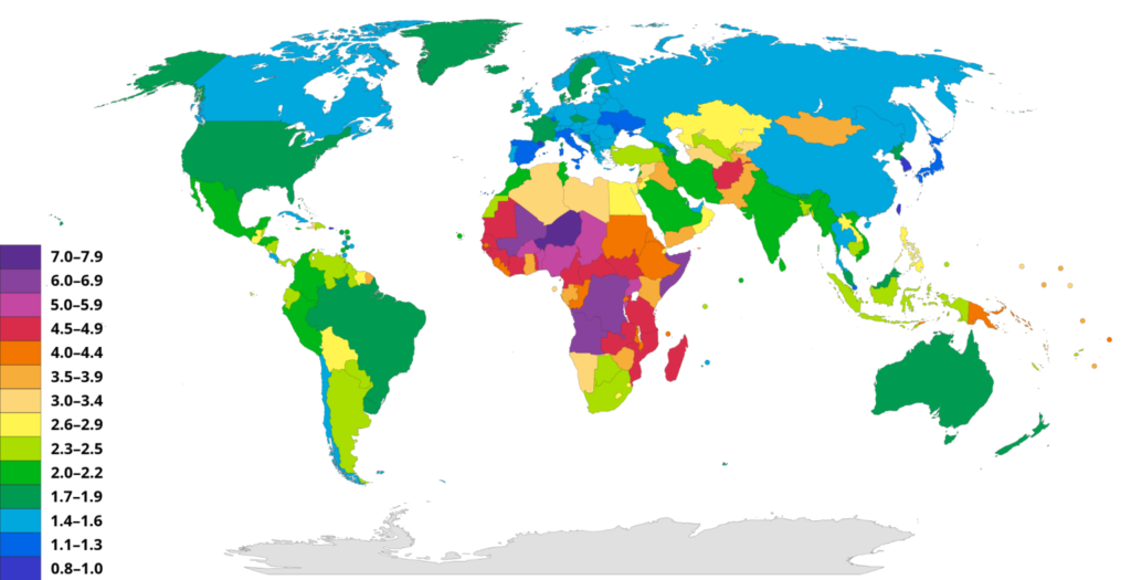 Illustration of world population growth by country