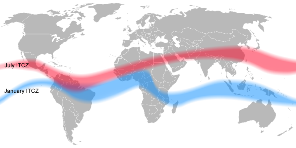 illustration showing the intertropical convergence zone
