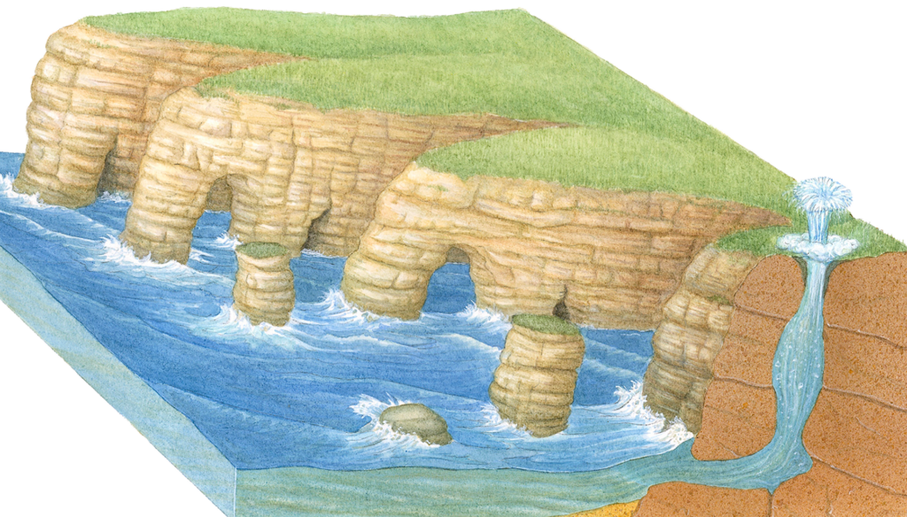 illustration showing the different results of coastal erosion